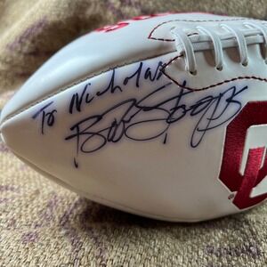 Signed Bob Stoops Oklahoma Sooners Football 2000s w/ Personalization to Nicholas